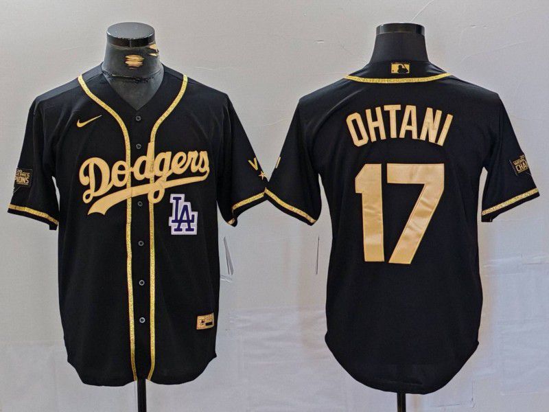 Men Los Angeles Dodgers #17 Ohtani Black gold Fashion Nike Game MLB Jersey style 7065